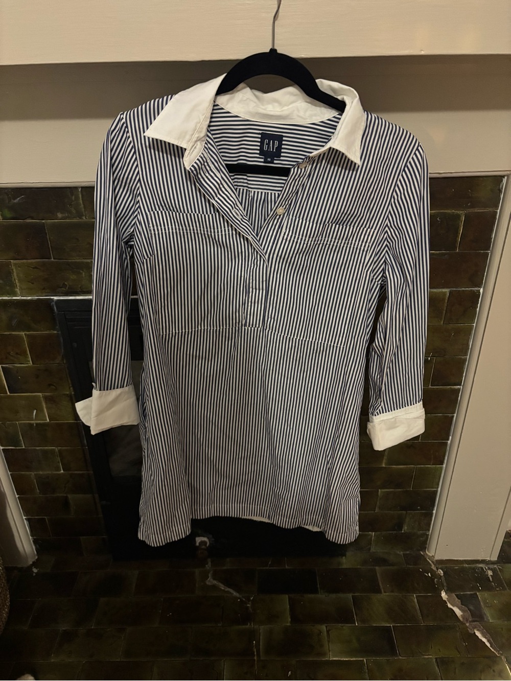 GAP Navy and White Striped Button-Down Dress